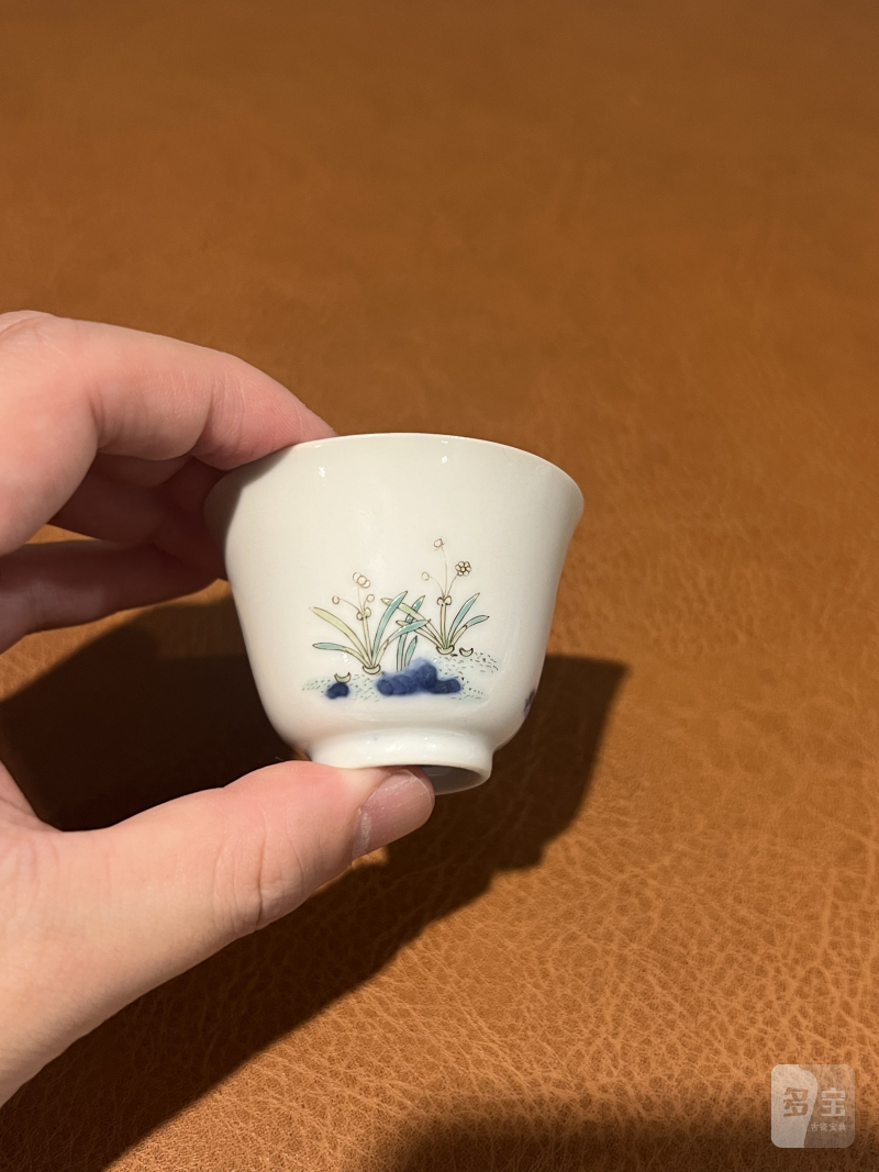 清道光 青花五彩花神杯 - 图4